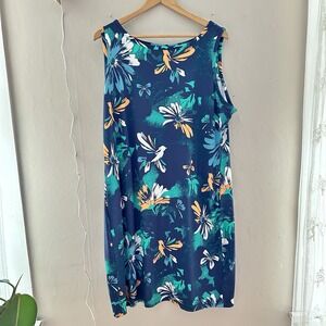 Columbia Womens Chill River Printed Dress Size XXL Blue Floral UPF 50 Omni Wick